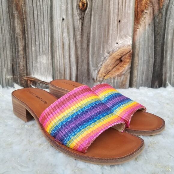 Rainbow Stripe Sandals Lucky Brand Frijana Slide Size 8.5 Pride Kidcore Mule EUC - Picture 5 of 13